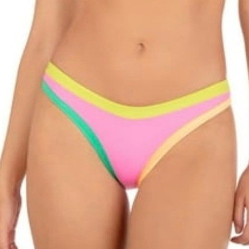 Hurley Around The Block Pink Multicolor Cheeky Bikini Bottoms Large NWT